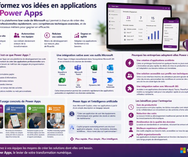 Power Apps La digitalisation des processus est devenue un enjeu majeur pour les entreprises souhaitant gagner en efficacité, améliorer l'expérience collaborateur et réduire les tâches répétitives.